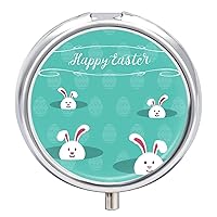 Pill Box Rabbit Happy Easter Bunny Round Medicine Tablet Case Portable Pillbox Vitamin Container Organizer Pills Holder with 3 Compartments