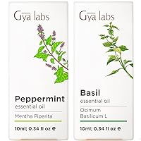 Peppermint Oil for Hair Growth & Basil Essential Oil for Diffuser Set - 100% Pure Therapeutic Grade Essential Oils Set - 2x10ml - Gya Labs
