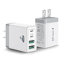 [2-Pack] USB C Wall Charger, 40W Fast USB C Charger Block, 4-Port PD Power Adapter + QC Wall Plug Multiport Type C Charging Block Cube Compatible with iPhone 15 14 13 12 11 Pro Max XR XS 8 7, Samsung