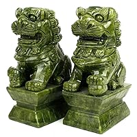 A Pair Fu Foo Dogs Guardian Lion Jade Statues,Chinese Feng Shui Decor Home Office Decor to Ward Off Negative Energy Attract Wealth and Good Luck(S)