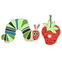 Strawberry Insect Worm Lapel Pin 2 Piece Set Enamel Brooch Pins Accessories Badges Gifts