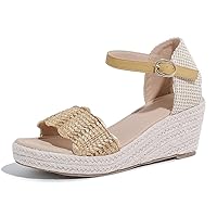 Espadrilles For Women Linen Wedge Sandals Buckle Open Toe Ankle Strap Comfortable Cute Casual Shoes