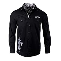 Rock Roll n Soul Men's Rock Shop 'Music is My Salvation' Embroidered Long Sleeve Button-Up Shirt 849