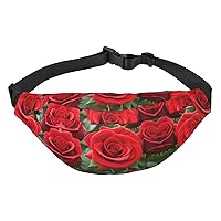 Red Rose Flowers Adjustable Belt Hip Bum Bag Fashion Water Resistant Hiking Waist Bag for Traveling Casual Running Hiking Cycling