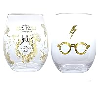 Seven20 Harry Potter Stemless Wine Glasses Set - 20oz - Gilded Harry's Glasses & Marauder's Map Design