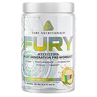 Core Nutritionals Fury V2: Pre-Workout Powder to Maximize Performance in The Gym W/Zum-XR® Caffeine, L-CItruline, and Alpha GPC (40 Scoops) (Lemon Italian Ice)