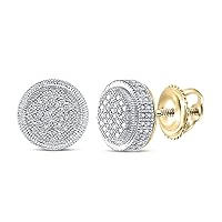 Sterling Silver Mens Round Diamond Disk Circle Cluster Earrings 1/10 Cttw