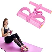 Pedal Resistance Band, Elastic sit up Bands , 4-Tube Pull Rope Multifunctional Tension Rope Body Trainer x Bodybuilding Equipment for Abdomen/Arm/Yoga Stretching Slim Training (Pink)
