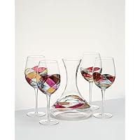 Set Wine Decanter & Wine Glasses Mouth Blown Hand Painted Gifts Wedding Woman Man Unique Anniversary (Large Wine Glasses Set 4, Red)