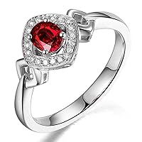 Romantic Red Ruby Gemstone Solid 14K White Gold Pave Diamond Ring Engagement wedding Band for Women