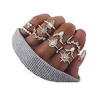 6-16 PCS Knuckle Stacking Rings for Women Teen Girls,Boho Vintage Finger Rings Stackable Gold Silver Midi Rings Set Multiple Rings Pack Size 5-10