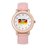 Deutschland Germany Flag Women's PU Leather Strap Watch Fashion Wristwatches Dress Watch for Home Work