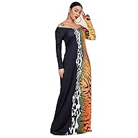 Multi Animal Cheetah Zebra Print Off Shoulder Maxi Dress