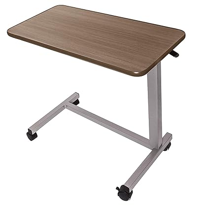 Medical Adjustable Overbed Bedside Table With Wheels (hospital and Home Use) Brown 21