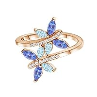 Butterfly Ring!! Marquise Shaped Aquamarine and Blue Sapphire Ring 9k Gold