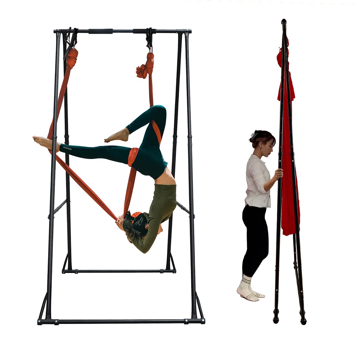 KT Aerial Yoga Stand Frame Indoor Outdoor KT1.1518. Foldable, Portable Aerial Silk rig. Height Adjustable, Stable and Durable Yoga Swing Stand Frame