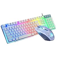 Keyboard Games Keyboard & Mouse Combos T6 Rainbow LED Backlight USB Ergonomic Gaming Keyboard and Mouse Set with Mice Pad for PC Laptop (Color : White)