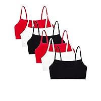 Fruit of the Loom Women's Spaghetti Strap Cotton Pullover Sports Bra Value Pack, Black Hue/Black Hue/White/White/Red Hot/Red Hot, 34