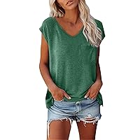 Cap Short Sleeve V Neck T-Shirts for Women Fashion Solid Tee Tops Trendy Lightweight Soft Casual Summer Outfits Clothes 2024