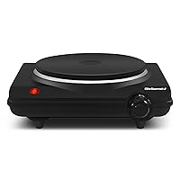 ESB-301BF Countertop Single Cast Iron Burner, 1000 Watts Electric Hot Plate, Temperature Controls, Power Indicator Lights, Easy to Clean, Black