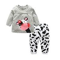 Adorable Toddler Baby Girls Clothes Sets Cow Pattern Long Sleeve 2pcs Outfits