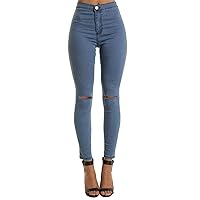 Andongnywell Womens Knee-Ripped Skinny Jeans Butt Lifting Denim Pants with Ripped Knees Knee Hole Stretch Jeans