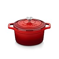 vancasso Enameled Cast Iron Dutch Oven, 2.5 QT Red Naturally Non-Stick Casserole Dish Cookware, with Stainless Steel Knob Lid Cast Iron Casserole for Steam Braise Bake Broil Saute Simmer Roast