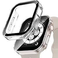 DYPERO Schutzhülle für Apple Watch, 45 mm, 41 mm, 44 mm, 40 mm, 42 mm, 38 mm, Zubehör, PC-Displayschutzfolie aus gehärtetem Glas, iWatch Serie 7, 8, 5, 6 SE (Farbe: transparent, Größe: 44 mm Serie