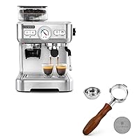 CASABREWS Espresso Machine with Grinder & 58mm Bottomless Portafilter, 3 Ears Professional Espresso Portafilter with Filter Basket and Puck Screen