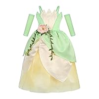 COTRIO Tiana Costume Girls Deluxe Princess Dresses Birthday Party Fancy Dress up Kids Halloween Cosplay Outfits