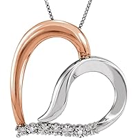 14k Rose Gold Plated Ster. Silver Necklace 18 Inch Round 1mm Diamond .02 Dwt Diamond Love Heart Necklace Jewelry for Women