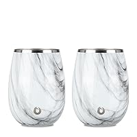 SNOWFOX Premium Vacuum Insulated Stainless Steel Grand Pinot Wine Glass -Set of 2 -Chilled Wine Stays Icy Cold -Stemless Cocktail Glasses -Elegant Home Entertaining -Classic Barware-13.5oz -Marble