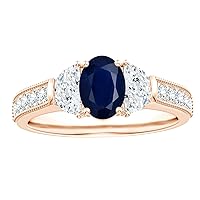 Half Moon Ring!! 1.00 Ctw Oval Cut Blue Sapphire Gemstone 925 Sterling Silver Solitaire Ring