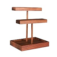 Jewellery Box Natural Walnut Wood T-Bar Bangle Bracelet Watch Display Stand Jewelry Organizer Holder for Watch Bracelet Countertop Table Top 2-Tier Jewelry Tower Jewelry Case Organiser