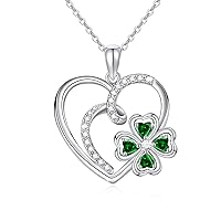 XIXLES 925 Sterling Silver Crystal Necklaces for Women Butterfly/Panda/Star Moon Hearts Crystal Pendant Jewellery Birthday Gifts for Girls Kids Her Wife (Four Clover Leaf)