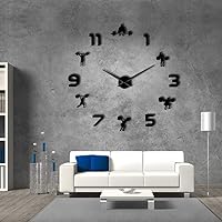 Weightlifting Fitness Room Wall Decor DIY Giant Wall Clock Mirror Effect Powerlifting Frameless Large Wall Clock Gym Wall Watch (Black)