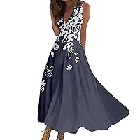 Summer Dresses for Women 2024 Flowy Beach Dress Wrap V Neck Sleeveless Sundresses Floral Print Elegant Maxi Dress