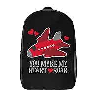 Airplane You Make My Heart Soar Print 17 Inch Daypack Travel Laptop Backpack Unisex Large Capacity Shoulder Backpacks Funny Graphic