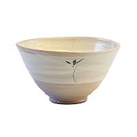 Pottery W909-03 Shigaraki Ware Flower Crest (Green) Rice Bowl