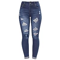 Andongnywell Womens High Waist Ripped Jeans Stretch Distressed Denim Pants Butt Lift Skinny Jeans Sexy Legging Trousers