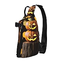 Halloween Pumpkin Skeleton Crossbody Backpack, Multifunctional Shoulder Bag With Straps, Hiking And Fitness Bag, Size 12.6 X 7 X 6.7 Inches