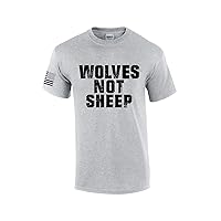 Men's Wolves Not Sheep Patriotic American Flag Sleeve Short Sleeve T-Shirt Graphic Tee