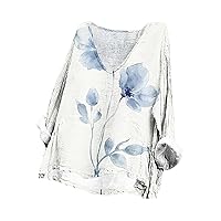 2024 Scoop Neck Fashion Print Tee Tops Women Casual Loose Fit Streetwear Shirts Summer Plus Size Long Sleeve Blouse