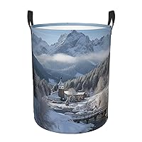 Winter Landscape In The Bavarian Alps Print Laundry Hamper Waterproof Laundry Basket Protable Storage Bin With Handles Dirty Clothes Organizer Circular Storage Bag For Bathroom Bedroom Car