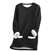 Crewneck Sweatshirts Sherpa Lined Fleece Sweatshirts for Women Winter Warm Fuzzy Pullover Thermal Underwear Loungewear