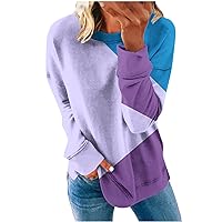 Women's 2023 Casual Crewneck Sweatshirt Long Sleeve Loose Colorblock Pullover Tops Athletics Shirts Trendy Streetwear