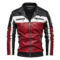 Leather Jacket Men's Color Matching Jacket European Size Motorcycle Suit European Fashion y Leather