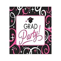 Amscan Sparkling Graduation Party Postcard Invitations (Pack of 50), Pink/Black, 5 5/8