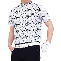 MC MensCasual Men's Mock Neck Shirt, Golf Wear, High Neck T-Shirt, Moisture Wicking, Quick Drying, Short Sleeve, Top, Allover Pattern, Polo Shirt, Sports, Spring and Summer
