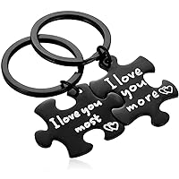 Couples Keyring, i Love You More and I Love You Most Keychain Set, His and Hers Puzzle Matching Key Chain